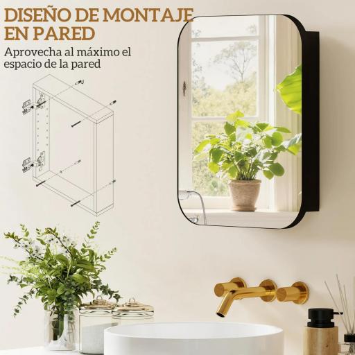 Armario de Baño con Espejo Diseño con Bordes Curvados Estantes Ajustables 40,2x10,2x50,9 cm Negro [7]
