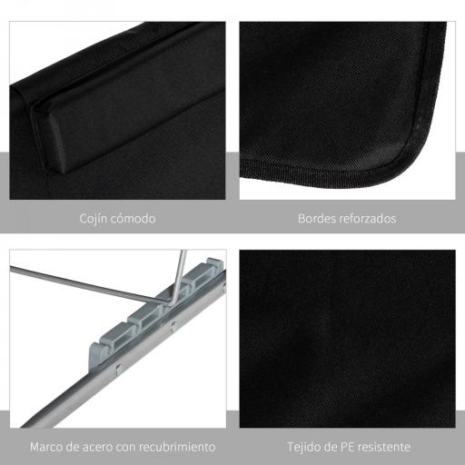 Conjunto de 2 Esterillas con Respaldo Reclinable en 5 Niveles Reposacabezas y Bolsa de Transporte 134x48x33-43 cm Negro [5]