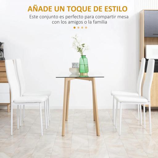 Set de 4 Sillas de Comedor Tapizadas de Piel Sintética con Respaldo Alto y Patas de Acero 41x50x97 cm Blanco [5]