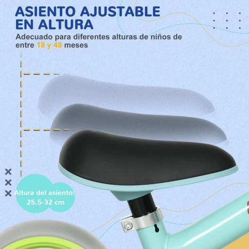 Bicicleta de Equilibrio para Niños de 18-48 Meses con Asiento Ajustable en Altura 66,5x34x47 cm Verde y Turquesa [3]