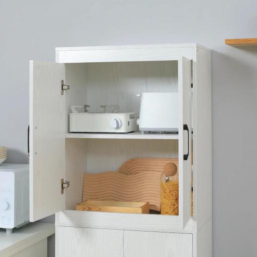 Alacena de Cocina Mueble Auxiliar con 4 Puertas y 5 Estantes Abiertos 60x36x168 cm Blanco [6]