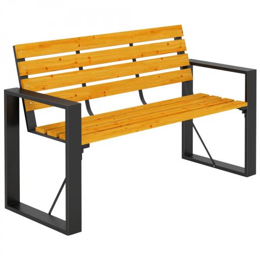 Banco de Jardín Exterior de 2 Plazas con Respaldo y Asiento Listonado de Madera Marco de Acero 136x54x82 cm Natural [8]