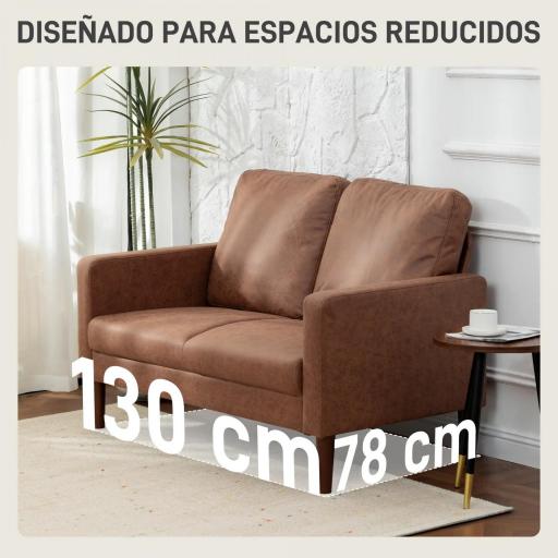 Sofá de 2 Plazas Tapizado en Microfibra con Patas de Madera Reposabrazos 130x78x85 cm Marrón [5]