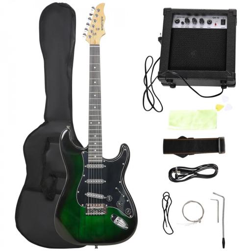 Kit Guitarra Eléctrica de Iniciación con Amplificador 15W Afinador Digital Cuerdas Correa 3 Púas y Funda Negro [10]