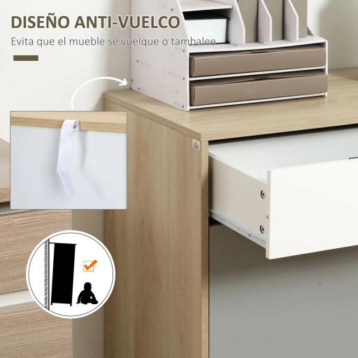 Aparador Auxiliar Mueble de Almacenamiento de Salón con 2 Armarios Cerrados y 2 Cajones Patas Elevadas de Madera de Pino para Cocina Dormitorio Entrada 100x40x79,5 cm Multicolor [4]
