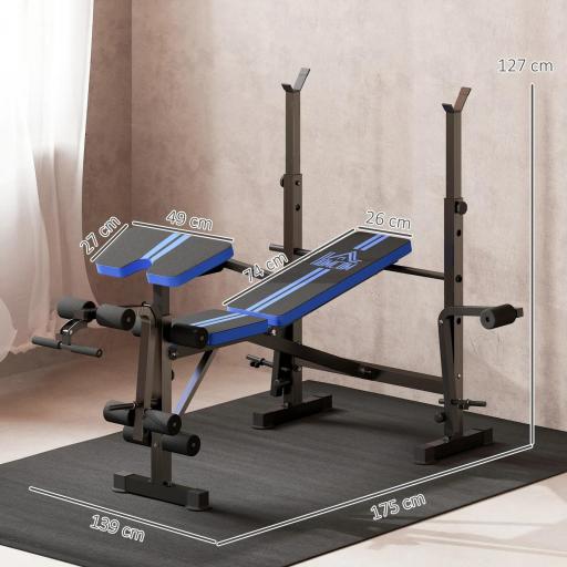Banco de Musculación con Respaldo Ajustable y Soporte para Barras Regulable para Entrenamiento en Casa Gimnasio Negro [1]