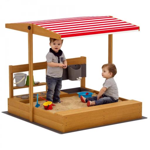 Arenero de Madera para Niños con Techo Regulable con Juguetes de Cocina Juego para Niños 3-7 Años 114x110x110 cm Marrón [9]