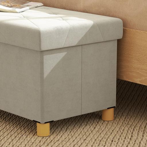 Banco Almacenaje Capacidad de 67 L 76x38x38 cm Tapizado en Terciopelo Carga 120 kg para Sala de Estar Dormitorio Crema [6]
