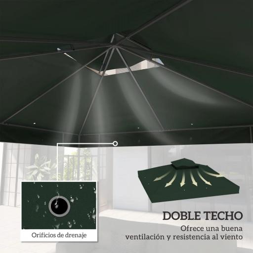 Toldo de Recambio 3x3 m con Techo Doble con Orificios de Drenaje y Protección UPF30+ Verde Solo Toldo NO Incluye Marco [5]