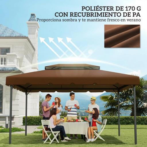 Toldo de Recambio para Cenador 4x3 m con Techo Doble Orificios de Drenaje Solo Toldo NO Incluye Marco Café [5]