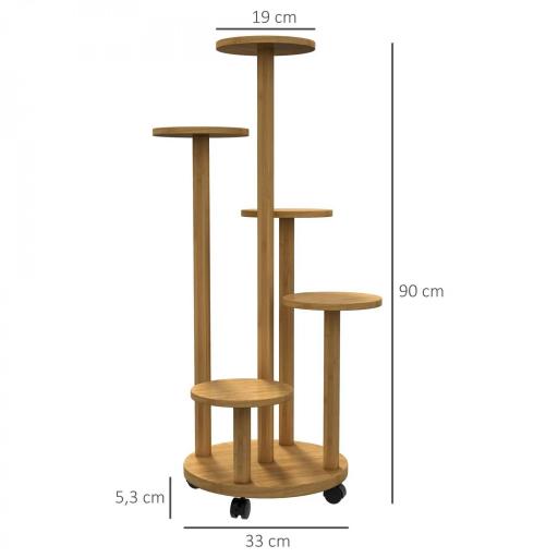 Soporte para Plantas de Bambú con Ruedas de 5 Niveles Estantería Redonda para Plantas para Esquina 33x33x90 cm Natural [1]