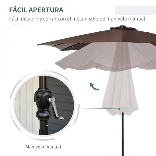 Parasol de Terraza Exterior 268x205x248 cm con Techo Inclinable hasta 45° Luces LED Solares y Manivela Marrón [6]