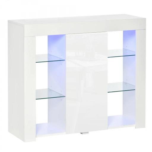Aparador Moderno con Luces LED Mueble Buffet con 1 Puerta de Alto Brillo Cierre a Presión Estantes Ajustables y Control Remoto 97x35x83 cm Blanco [7]