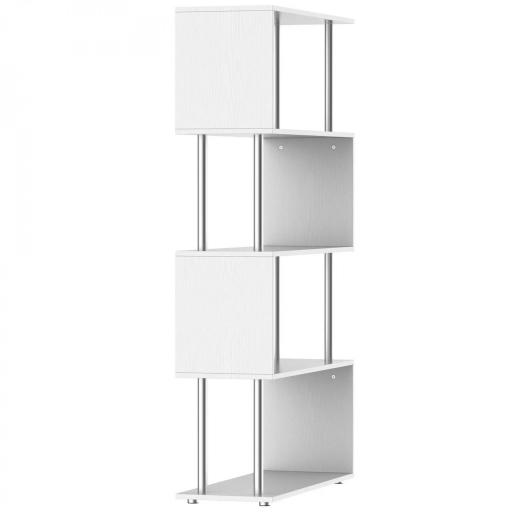 Librería en Forma S Estantería para Libros de 4 Niveles Mueble Estantería para Salón Oficina Estudio 80x30x145 cm Blanco [5]