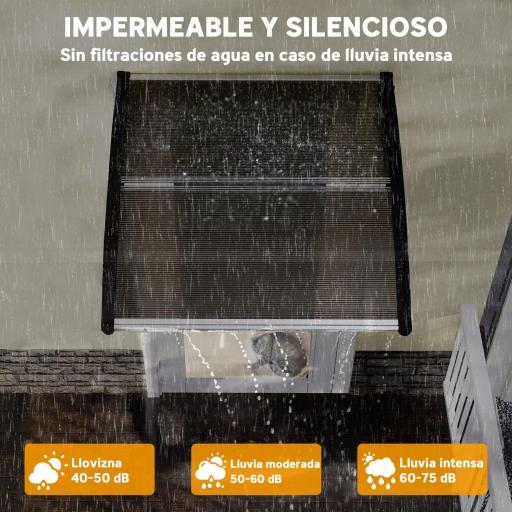 Marquesinas Exterior para Puertas y Ventanas, 103x96,5 cm, Tejadillo de Protección contra Sol y Lluvia, con Cubierta de Policarbonato, Soportes de PP y Regleta de Aluminio, Marrón [7]