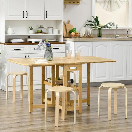 Juego de 4 Taburetes Apilables Taburetes de Madera Redondos Carga 120 kg para Cocina Salón Ø40x45 cm Madera Natural [6]