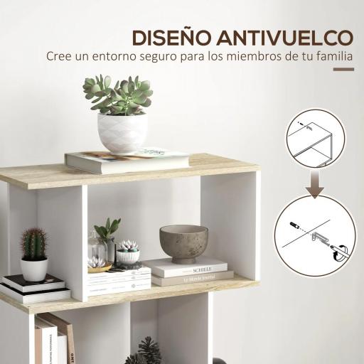 Estantería Estilo Nórdico Librería con 5 Estantes Antivuelco Carga 25 kg 70x29,5x163 cm Roble y Blanco [4]