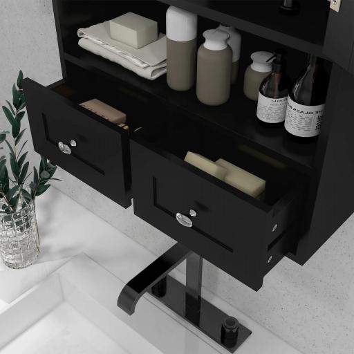 Armario de Baño de Pared Armario Colgante Mueble Suspendido de Baño con 2 Puertas y 2 Cajones 50,8x17,8x66 cm Negro [6]