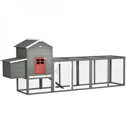 Gallinero para Exterior Grande de Madera 300x66x116 cm con Nido Corral Bandeja Extraíble Techo Asfáltico Rampa Gris [9]