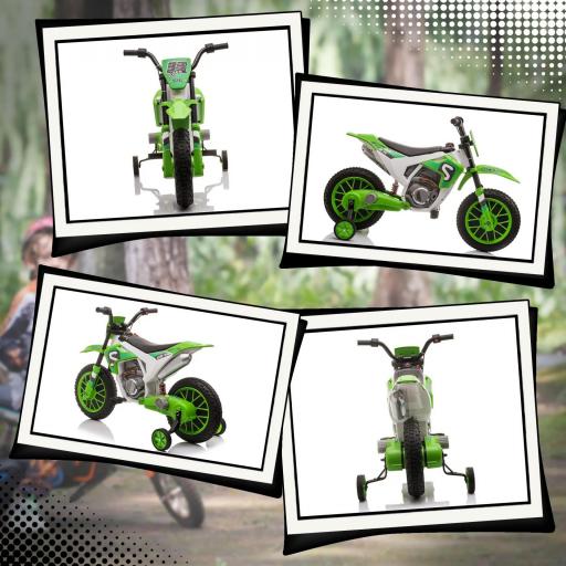 Moto Eléctrica para Niños de +3 Años 12V Moto de Juguete Infantil con 2 Ruedas de Equilibrio Velocidad 3-8 km/h Arranque Suave 106,5x51,5x68 cm Verde [4]