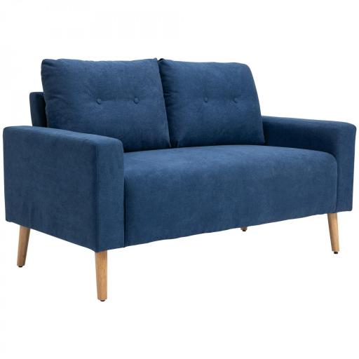 Sofá de 2 Plazas con 2 Cojines Reposabrazos y Patas de Madera de Caucho para Dormitorio Oficina 145x76x88 cm Azul [9]