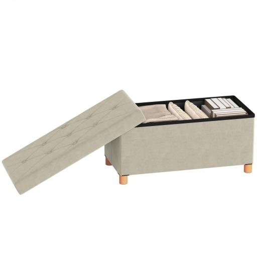 Banco Almacenaje Capacidad de 67 L 76x38x38 cm Tapizado en Terciopelo Carga 120 kg para Sala de Estar Dormitorio Crema [8]