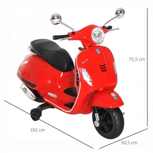 Moto Eléctrica Infantil Coche Triciclo Vespa Scooter Eléctrico a Batería con Luz MP3 USB Bocina para Niños Más de 3 Años Carga 25kg Rojo [1]