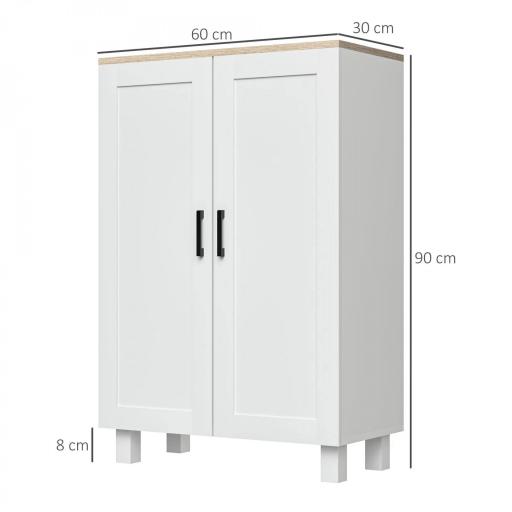 Mueble Auxiliar Moderno con 2 Puertas Estante Ajustable y Base Elevada para Salón Cocina Comedor 60x30x90 cm Blanco [1]