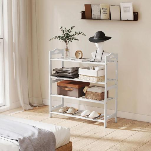 Estantería para Zapatos de Bambú para 12 Pares de Zapatos para Entrada Pasillo Dormitorio 67,5x24,7x72 cm Blanco [2]