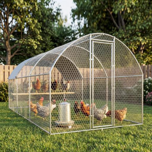 Gallinero para Exterior 2,8x5,1x1,9 m Cubierta de Tela Oxford Anti-UV Impermeable Pestillos para 15-24 Gallinas Plata [6]