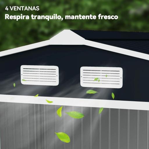 Cobertizo de Jardín 4,9 m² 277x195x192 cm con 2 Puertas Corredizas Base Refuerzo (Suelo NO Incluido) Gris Oscuro [6]