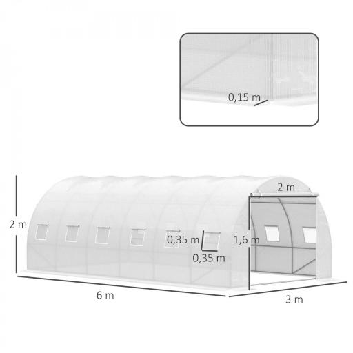 Invernadero de Túnel 6x3x2 m Invernadero de Jardín con Puerta Enrollable 12 Ventanas Cubierta de PE 140 g/m² y Metal Galvanizado para Cultivos Plantas Verduras Blanco [1]