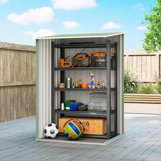 Caseta de Jardín Metálica 0,92 m² 100x103x160 cm con 1 Puerta y Cerradura para Almacenamiento Herramientas Verde Claro [4]