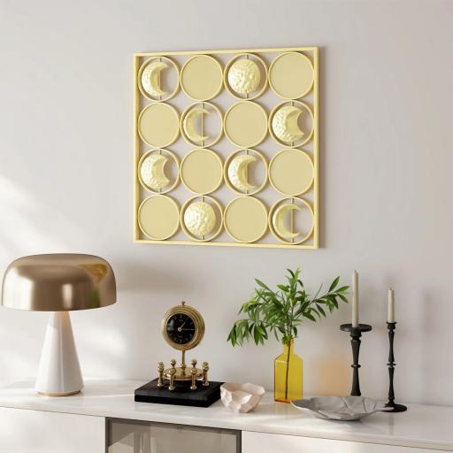 Decoración de Metal para Pared de Fases Lunares Multidireccional con 16 Discos Dorado
