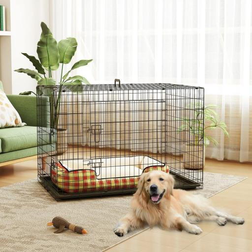 Jaula para Perros Plegable Transportín para Perros con 2 Puertas Bandeja Extraíble y Asa 121x76,5x81 cm Negro
