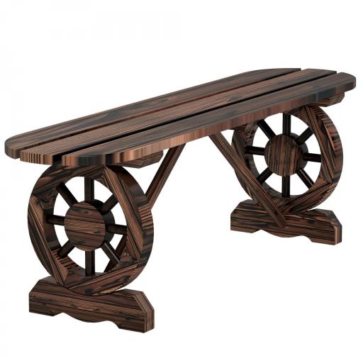 Banco de de Madera con 2 Ruedas Decorativas Estilo Rústico Carga 200 kg 120x29x39 cm Carbonizado [8]