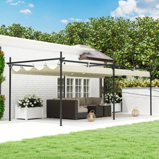 Pérgola con Techo Retráctil 6x3 m Cenador con Tela de Poliéster Anti-UV Resistente al Agua Crema [3]