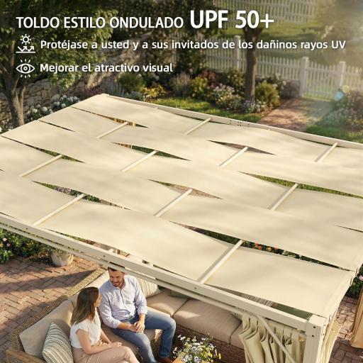 Pérgola de Jardín 3x4 m con Protección UPF 50+ Gazebo con Cortinas Estructura de Acero para Sombra Exterior Beige [4]