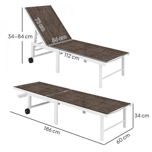 Tumbona Reclinable de Jardín Exterior con Ruedas Respaldo Ajustable en 5 Posiciones y Marco de Acero 166 Marrón [0]