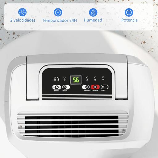 Deshumidificador 12L/día Depósito de Agua 0,8L con Ruedas Temporizador de 24 Horas Pantalla Digital de Humedad Blanco [8]