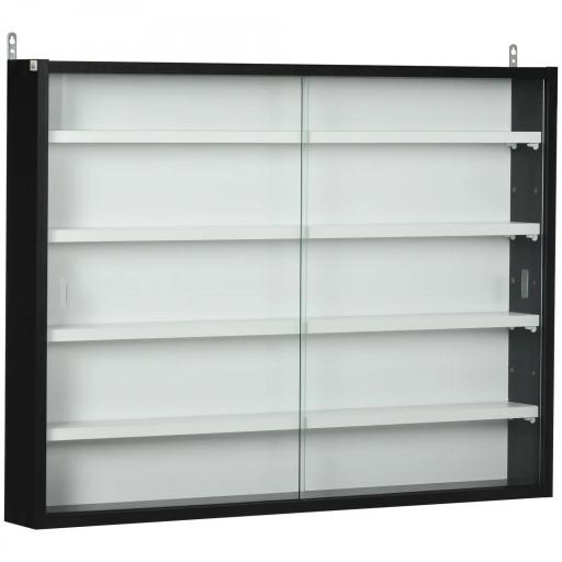 Vitrina Expositora Vitrina de Pared con Estantes Ajustables y 2 Puertas Correderas de Vidrio para Colecciones Perfumes Figuras de Decoración 80x9,5x60 cm Blanco y Negro [8]