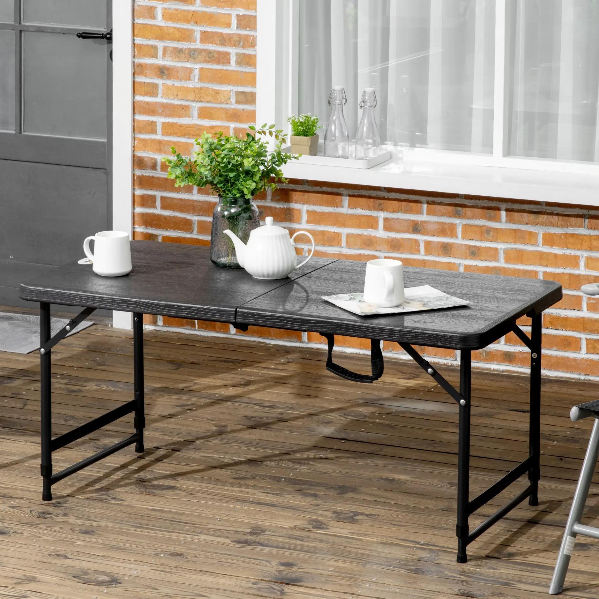 Mesa de Comedor Exterior Plegable para 4 Personas con Altura Ajustable y Marco de Acero 118x60x56-74 cm Gris Oscuro