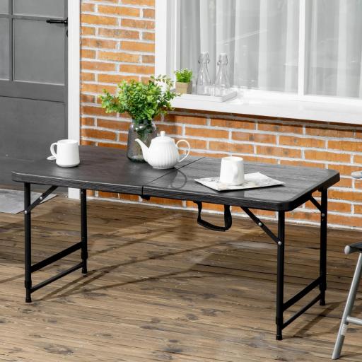Mesa de Comedor Exterior Plegable para 4 Personas con Altura Ajustable y Marco de Acero 118x60x56-74 cm Gris Oscuro