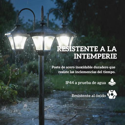 Farola Solar Exterior de Jardín con Macetero 3 Cabezales Impermeable Encendido/Apagado Automático y Altura Ajustable [6]