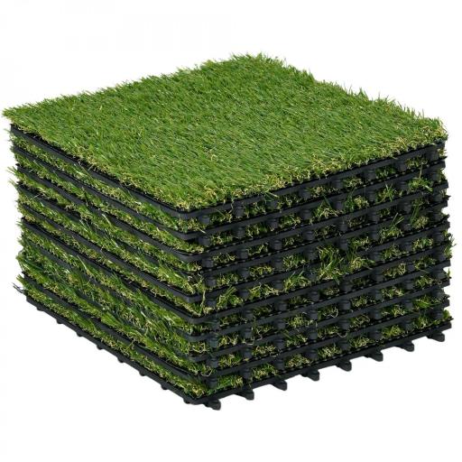 Césped Sintético de 10 Piezas Alfombra Césped Artificial 30x30 cm con Altura de Hierba 25 mm y Anti-UV Verde Oscuro [8]