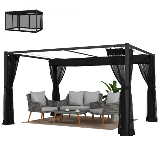 Pérgola de Jardín 3x4 m con Techo Retráctil 4 Laterales de Malla UPF30+ Cenador de Jardín para Patio Exterior Gris [10]