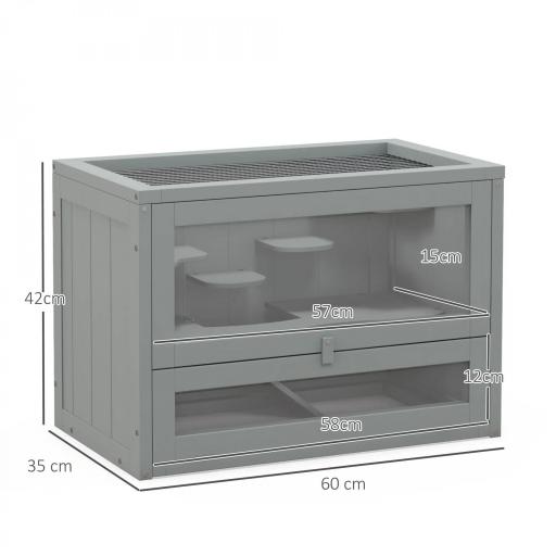 Jaula para Hámster de Madera de 2 Niveles Casa para Animales Pequeños con Plataformas Escaleras 60x35x42 cm Gris [1]