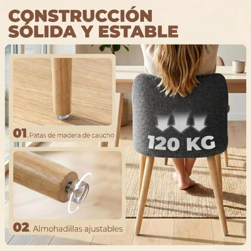 Pack de 2 Sillas de Cocina Nórdicas Tapizadas de Lino Respaldo Curvo Asiento Acolchado Patas de Madera Gris Claro [2]