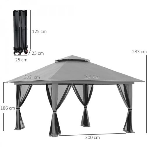 Carpa Plegable Pop-up con Altura Ajustable Protección UV50+ Doble Techo y Mosquiteras 4x4x2,8 m Gris [1]
