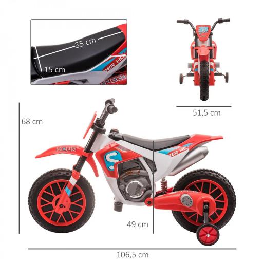 Moto Eléctrica para Niños de +3 Años 12V Moto de Juguete Infantil con 2 Ruedas de Equilibrio Velocidad 3-8 km/h Arranque Suave 106,5x51,5x68 cm Rojo [1]